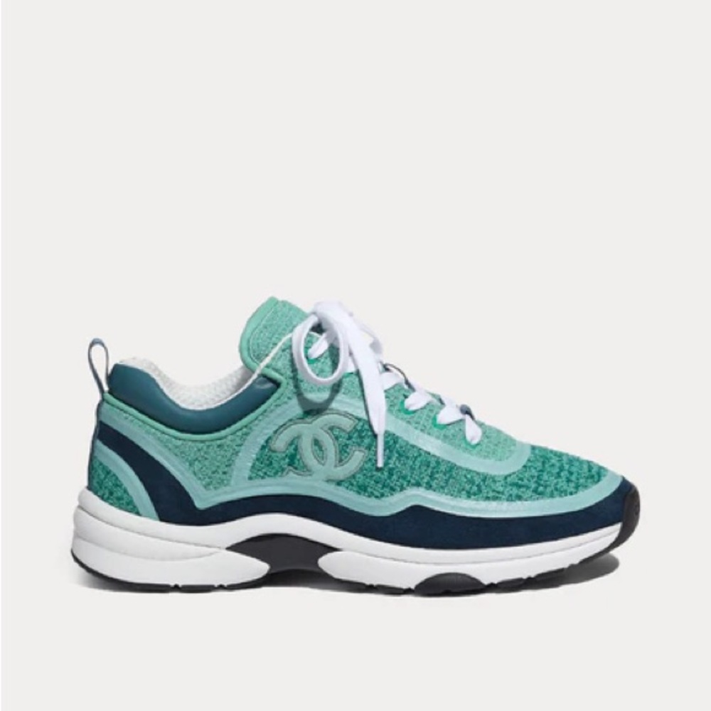 CHANEL Teal and Dark Blue Sneakers